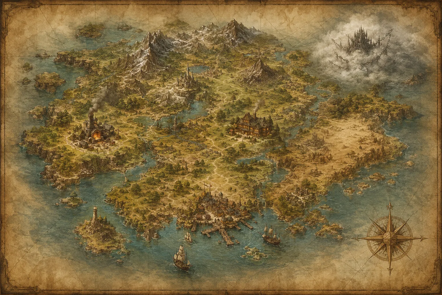 Mapa ilustrado del Mundo de FINAL BRANTASY I